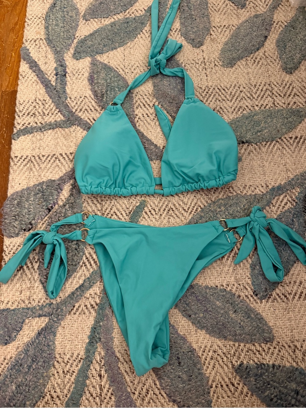 Fashion Nova Teal Tie-Side Triangle Bikini Set